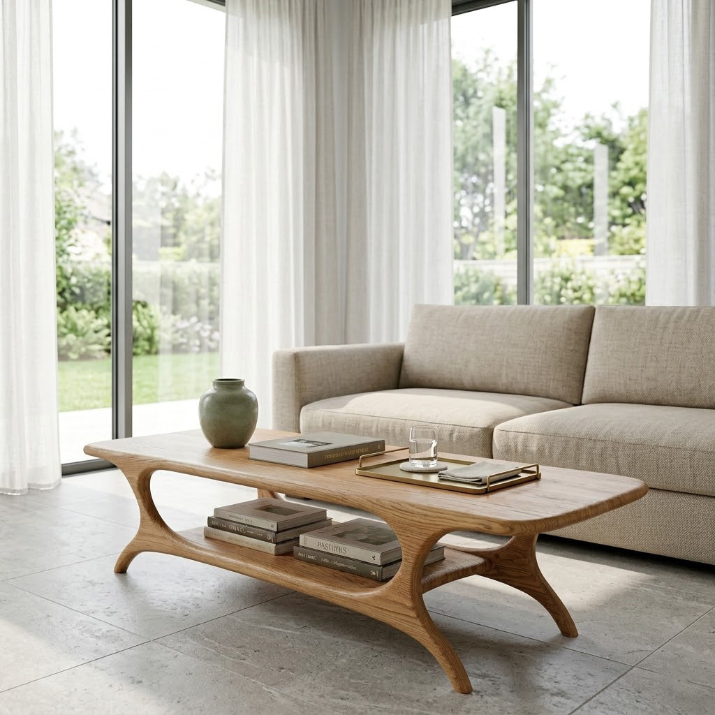 Organic Arched-Frame Solid Wood Coffee Table