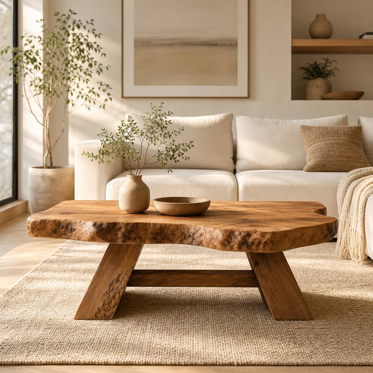Aethel Live-Edge Solid Wood Coffee Table For Living Room
