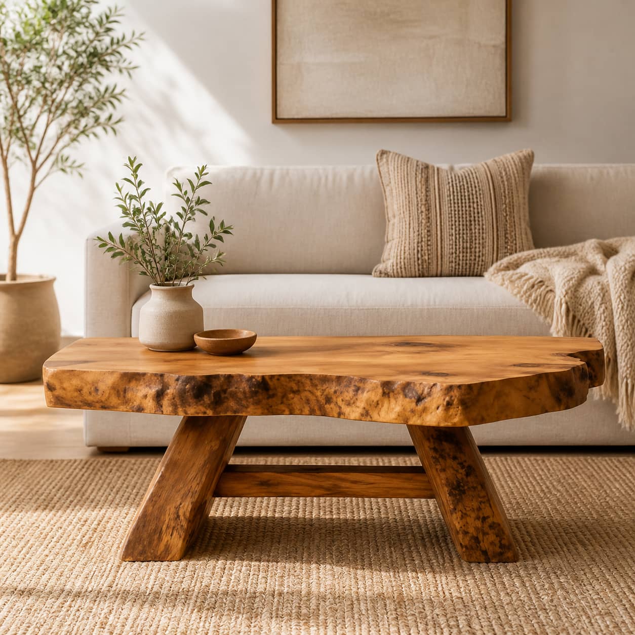Aethel Live-Edge Solid Wood Coffee Table For Living Room
