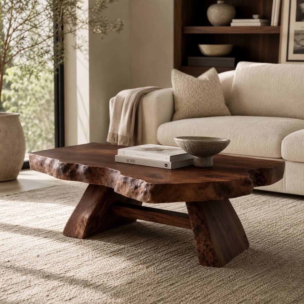 Aethel Live-Edge Solid Wood Coffee Table For Living Room