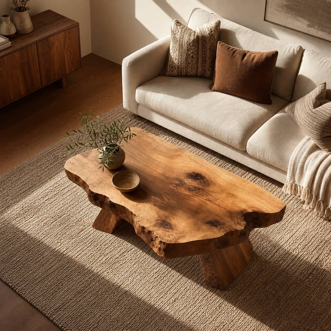 Aethel Live-Edge Solid Wood Coffee Table For Living Room
