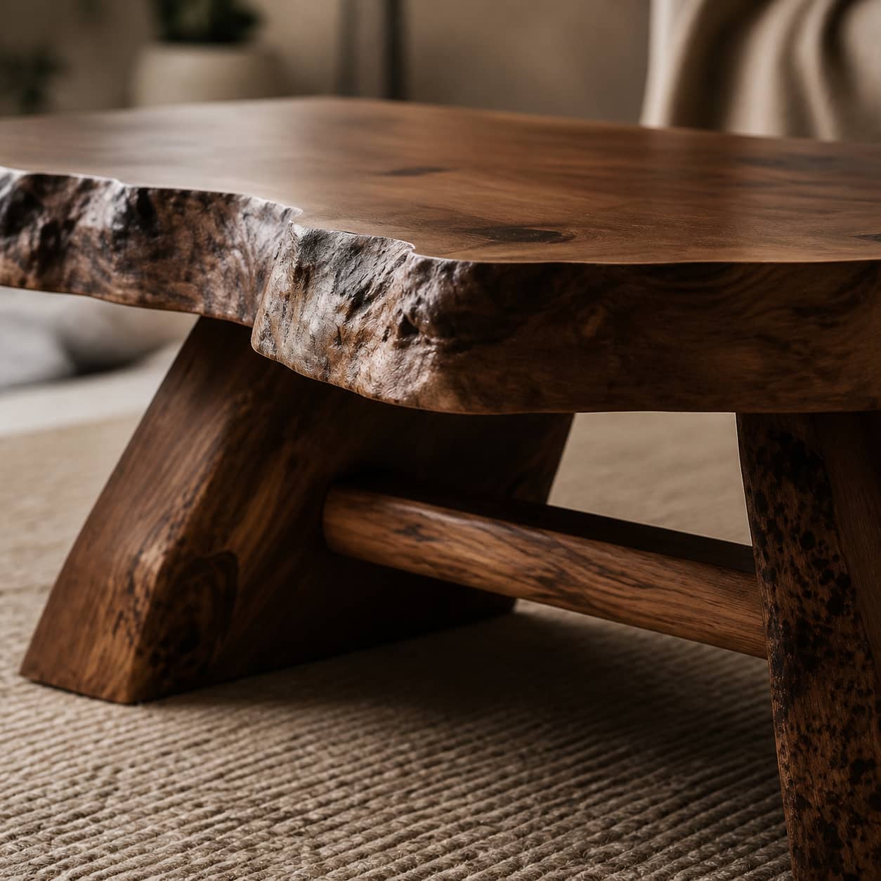 Aethel Live-Edge Solid Wood Coffee Table For Living Room