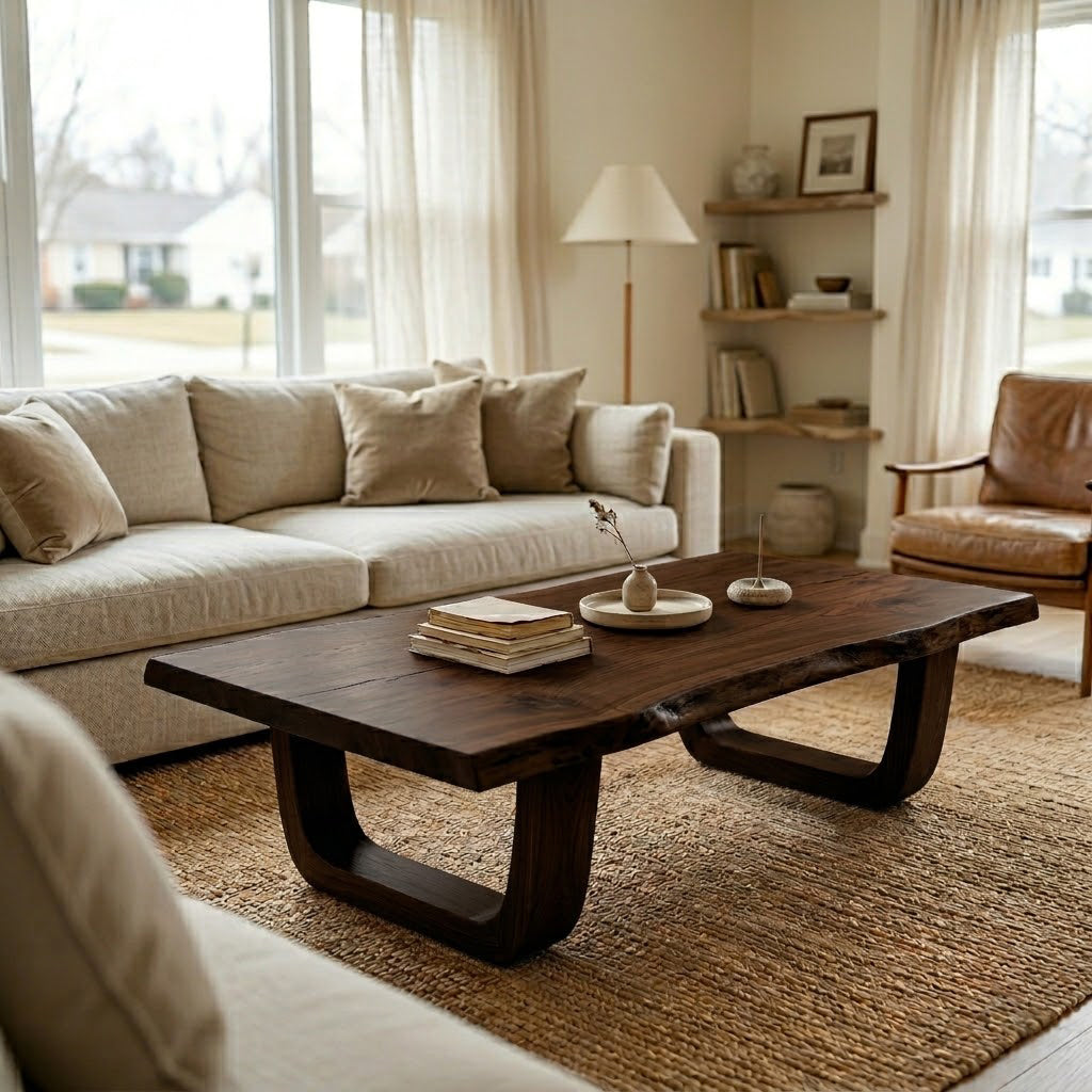 Arvion Scoop Base Live Edge Solid Wood Coffee Table
