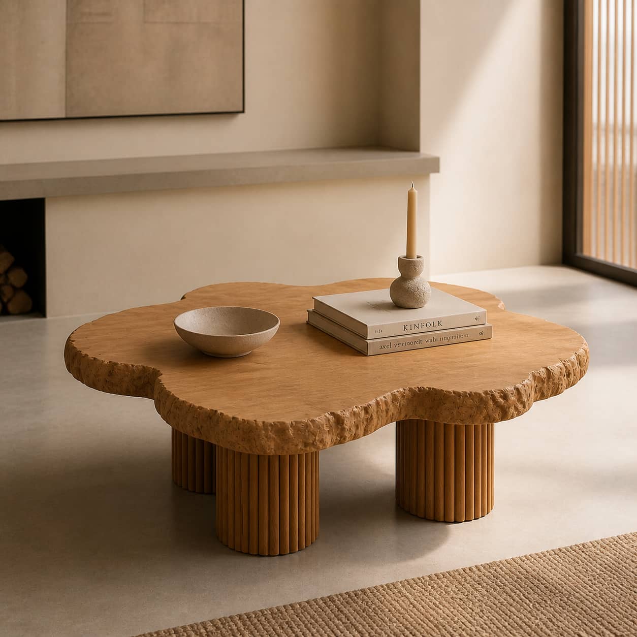 Aven Fluted Solid Wood Coffee Table For Living Room