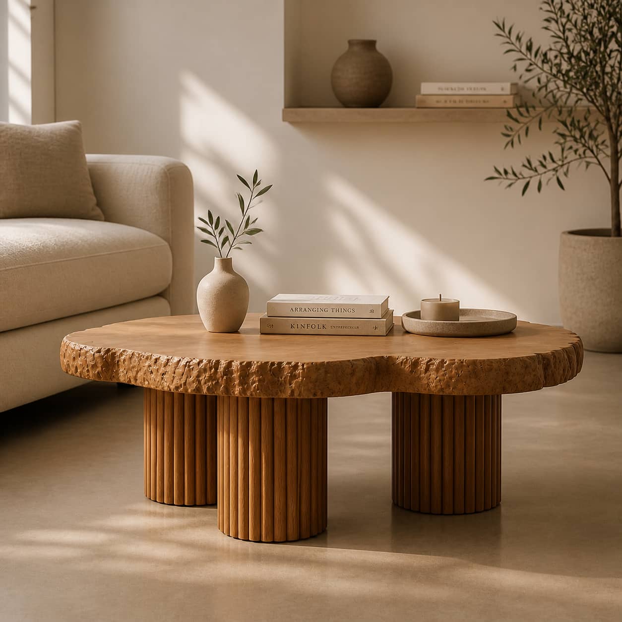 Aven Fluted Solid Wood Coffee Table For Living Room