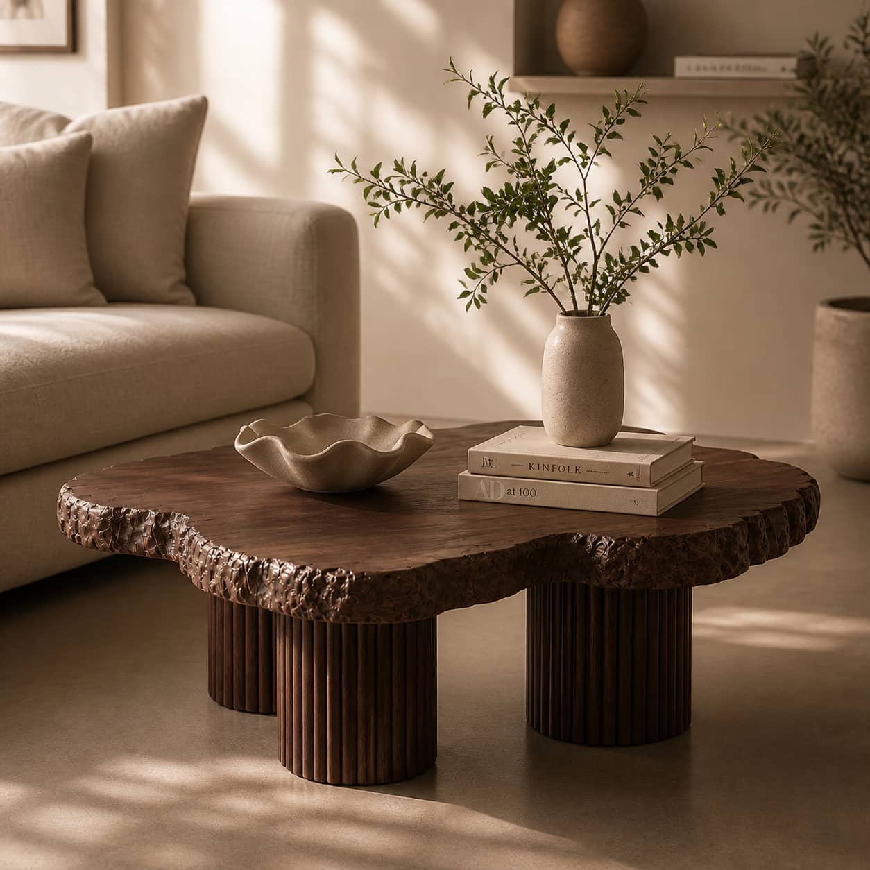 Aven Fluted Solid Wood Coffee Table For Living Room