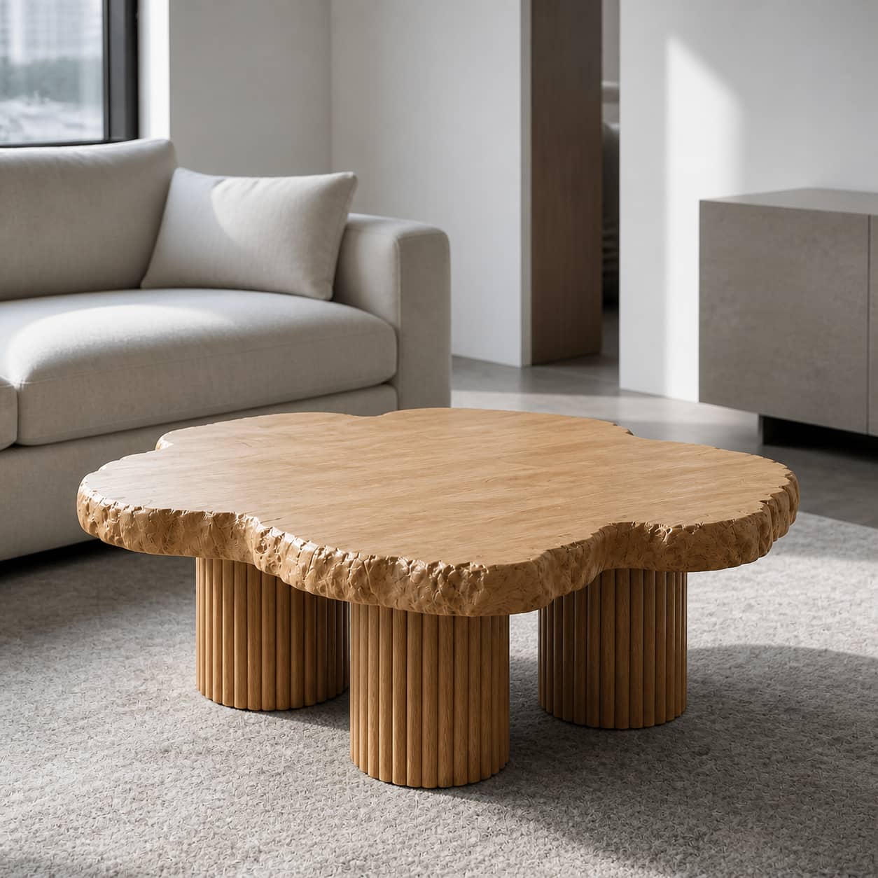 Aven Fluted Solid Wood Coffee Table For Living Room