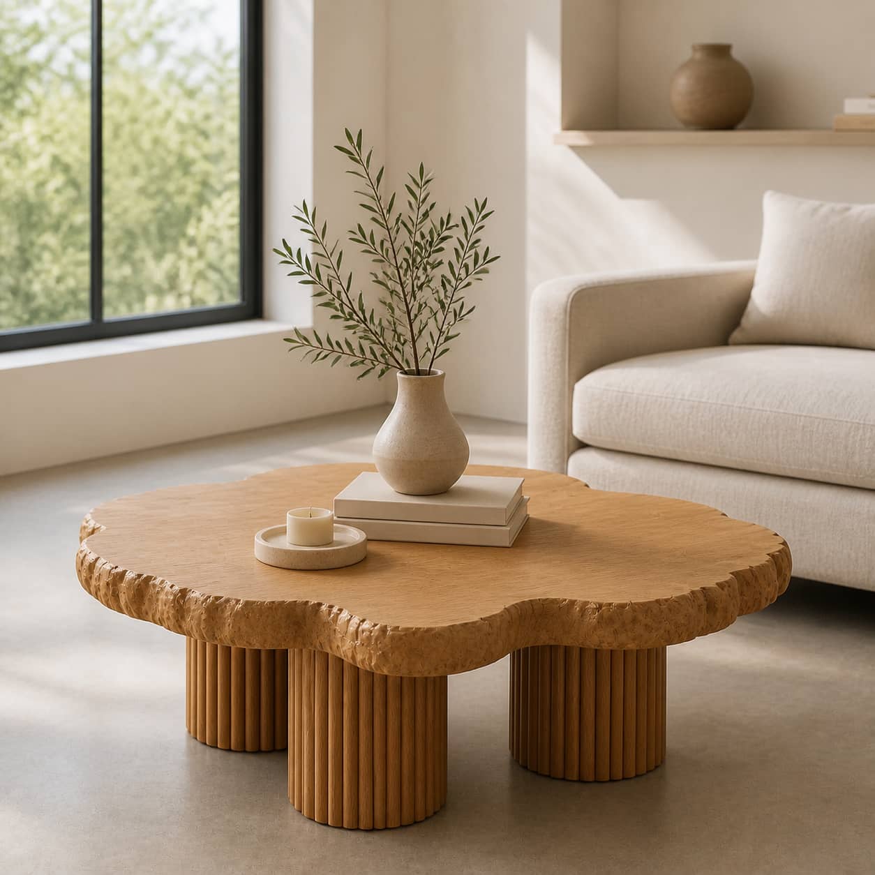 Aven Fluted Solid Wood Coffee Table For Living Room