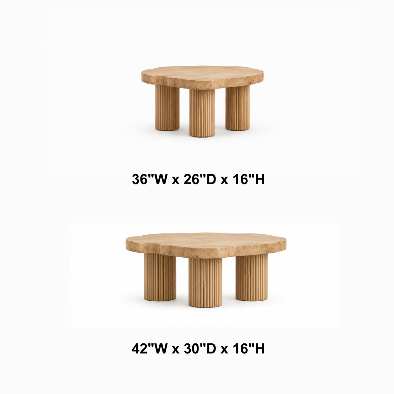 Aven Fluted Solid Wood Coffee Table For Living Room