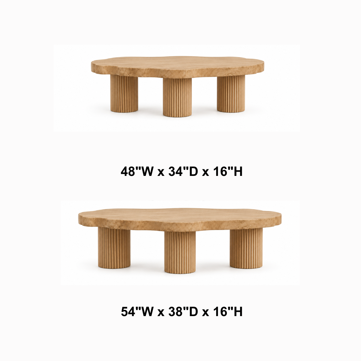 Aven Fluted Solid Wood Coffee Table For Living Room