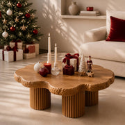 Aven Fluted Solid Wood Coffee Table For Living Room