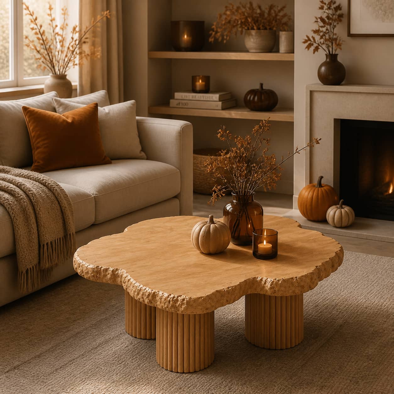 Aven Fluted Solid Wood Coffee Table For Living Room