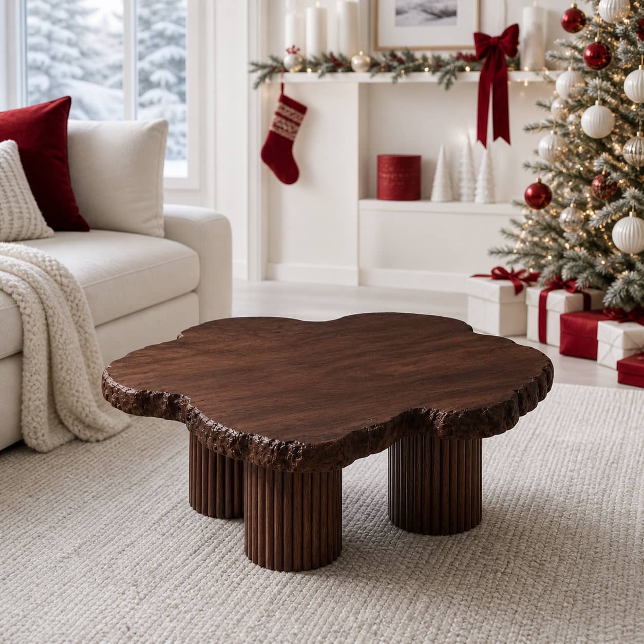 Aven Fluted Solid Wood Coffee Table For Living Room