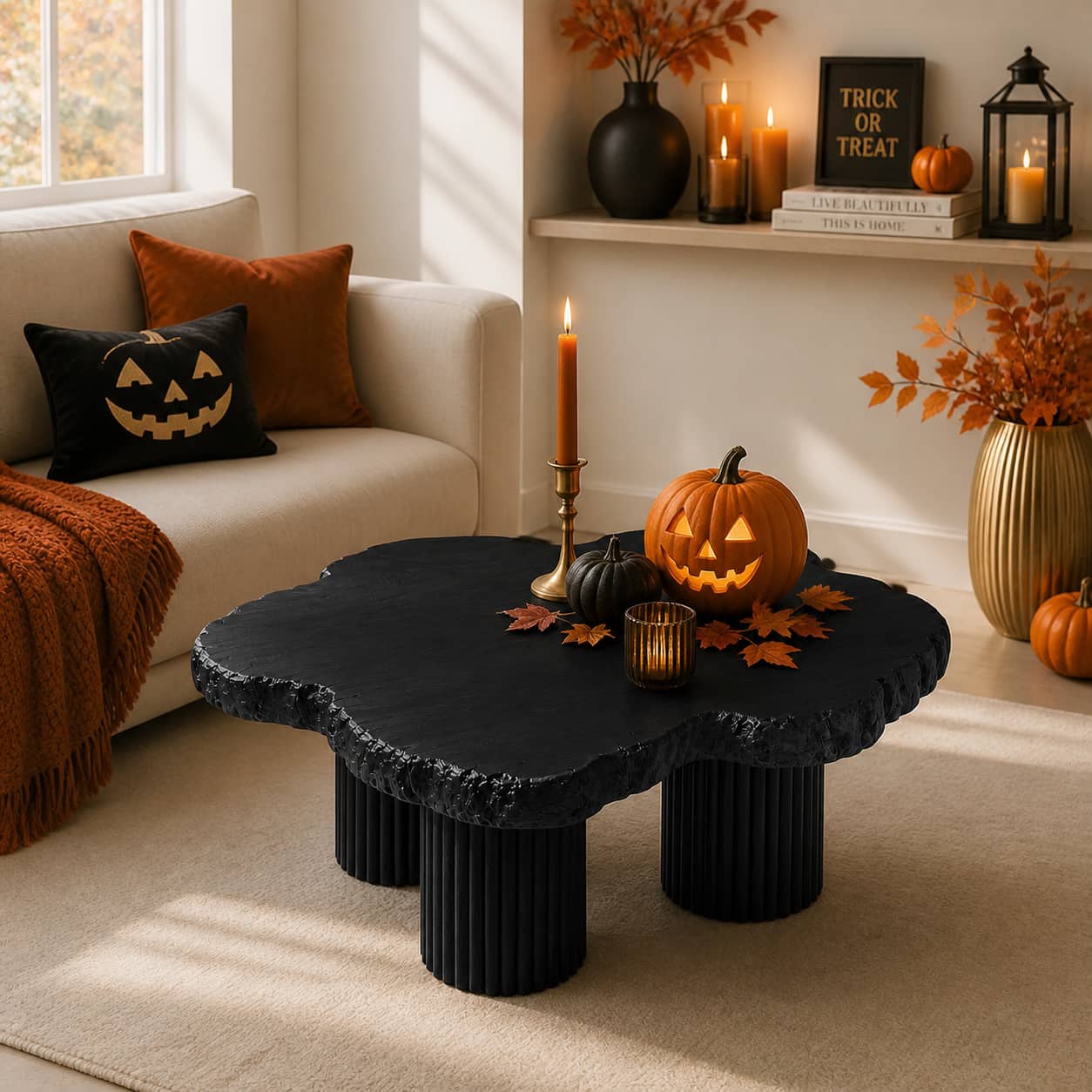 Aven Fluted Solid Wood Coffee Table For Living Room