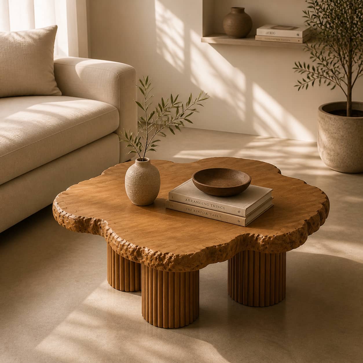Aven Fluted Solid Wood Coffee Table For Living Room