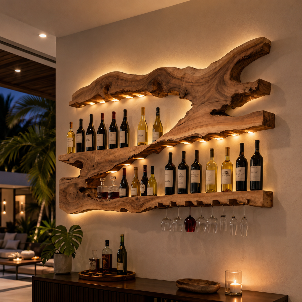 Caskara Solid Wood Wine Holder Shelf For Dining Room