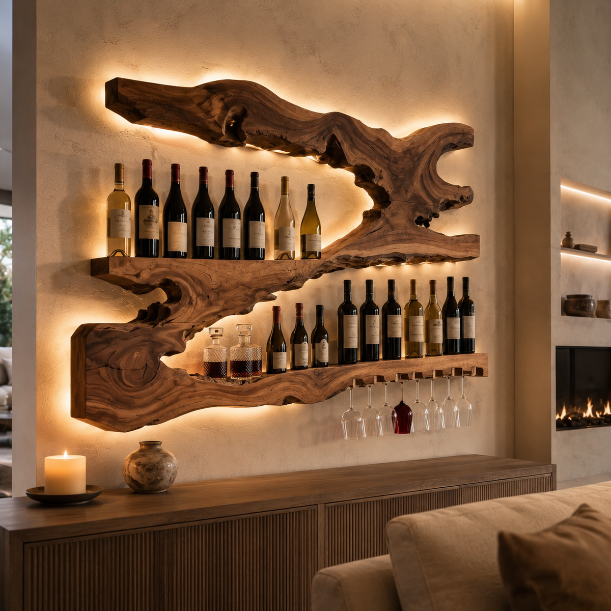 Caskara Solid Wood Wine Holder Shelf For Dining Room
