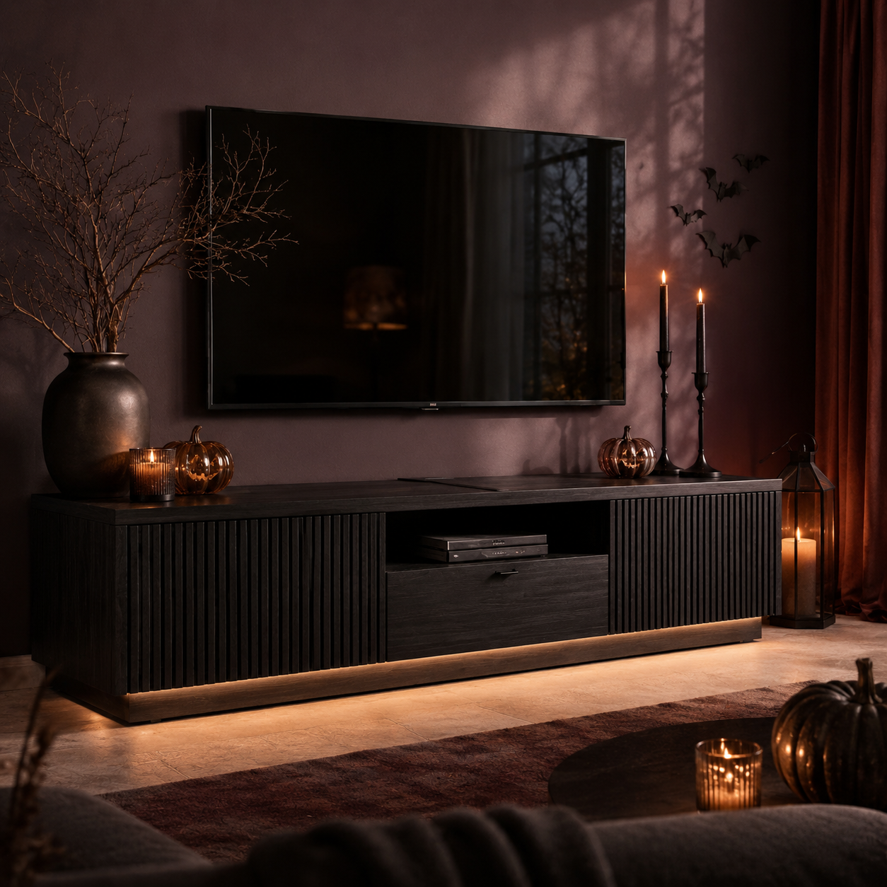 Grillon Slatted Solid Wood TV Stand For Living Room