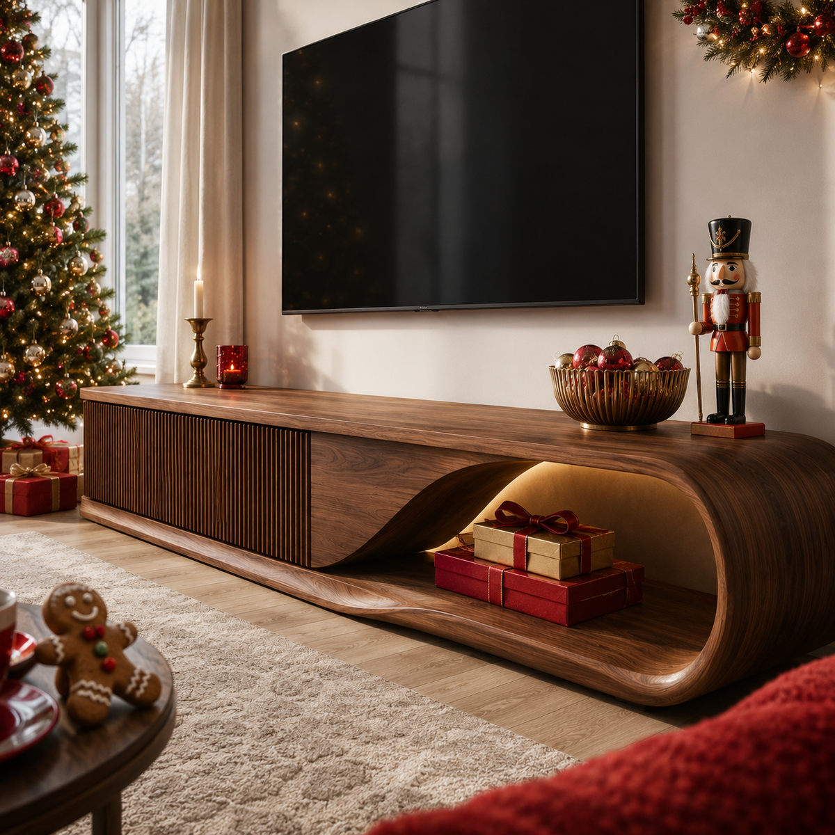 Aervon Arched Door Solid Wood TV Cabinet For Living Room