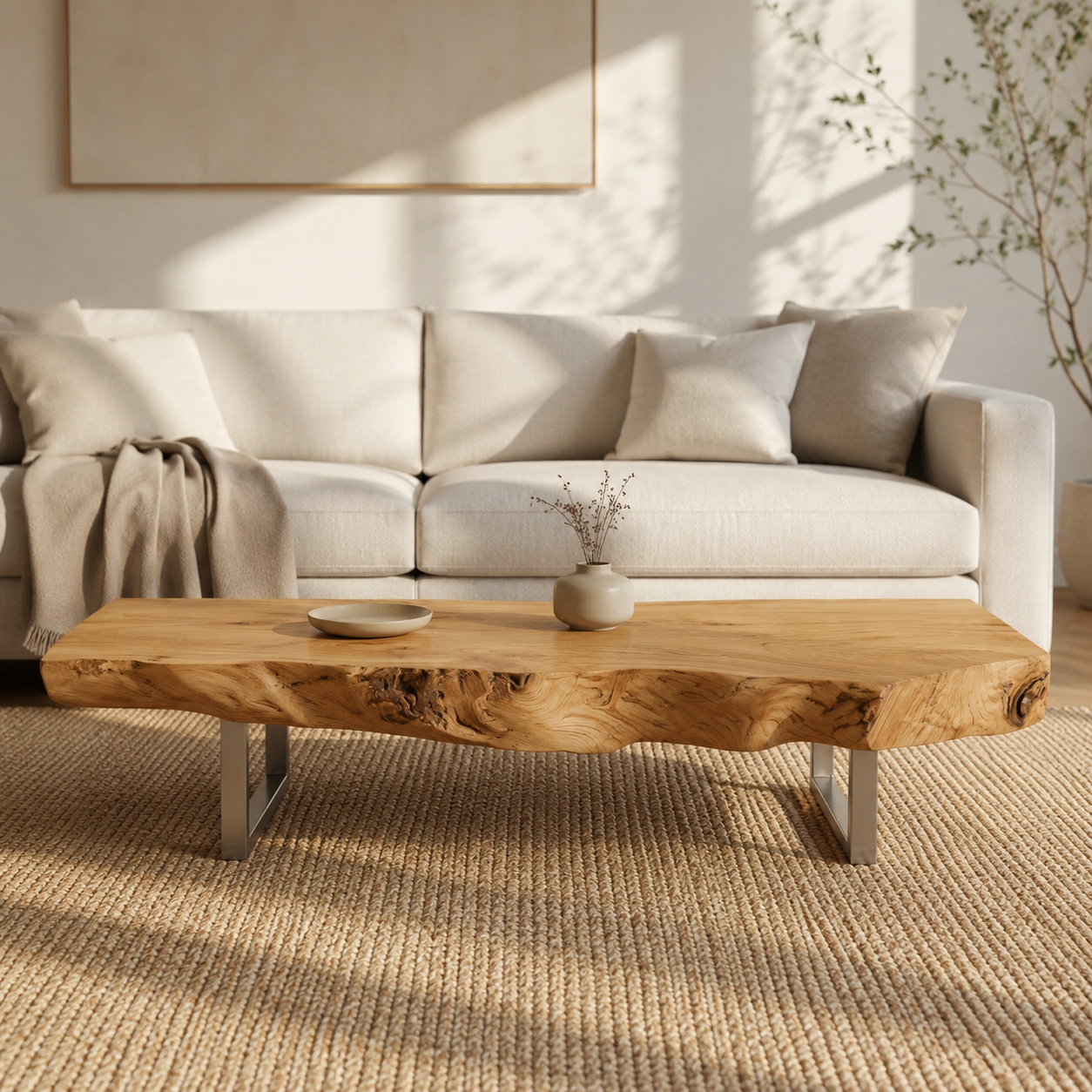 Vireon Slab Live Edge Solid Wood Coffee Table For Living Room