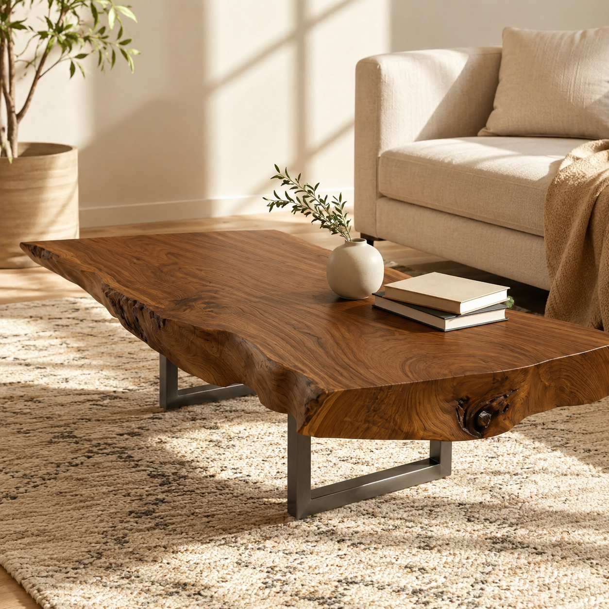 Vireon Slab Live Edge Solid Wood Coffee Table For Living Room