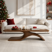 Sculptural Hollow Base Solid Wood Coffee Table For Living Room