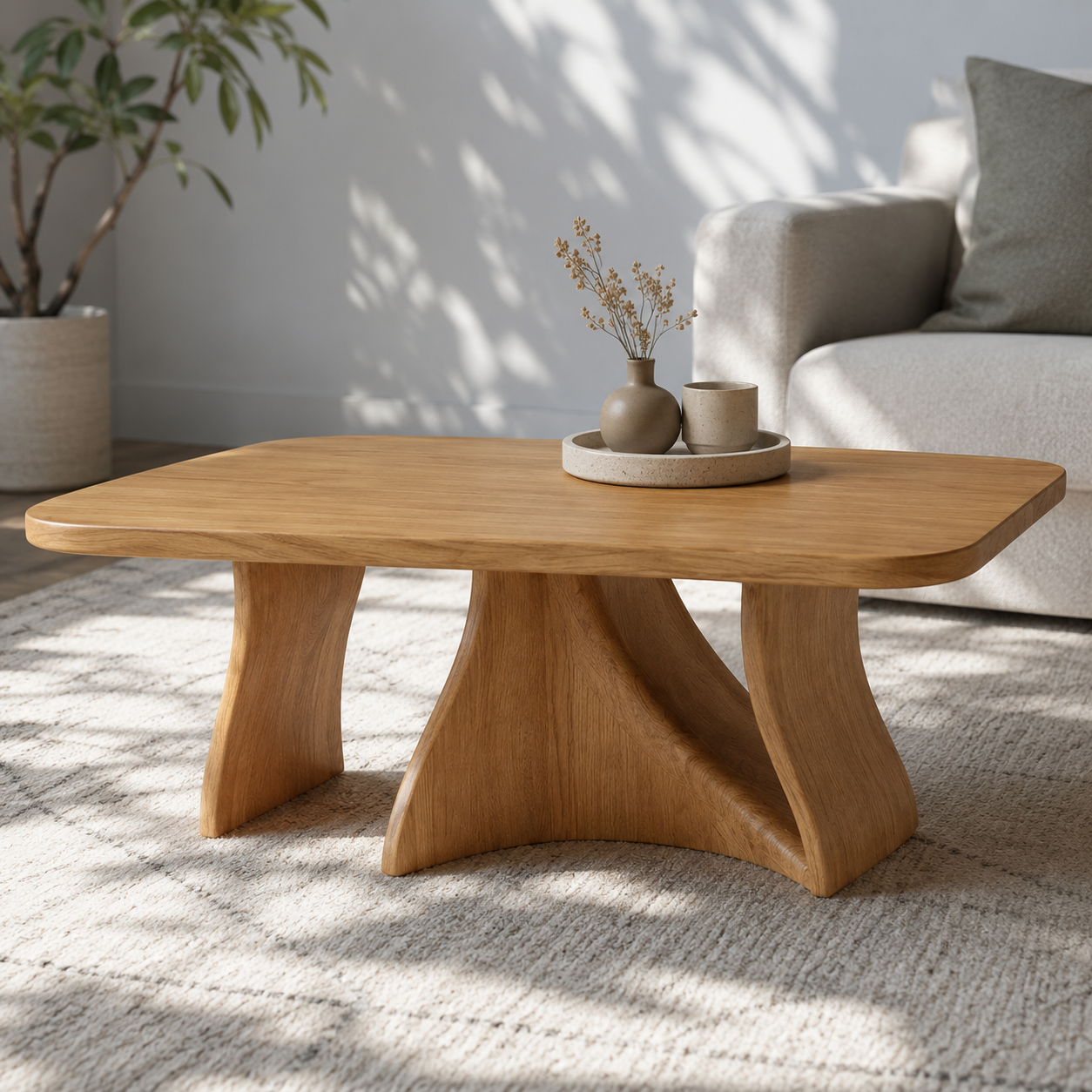 Tidelon Wave Design Solid Wood Coffee Table For Living Room