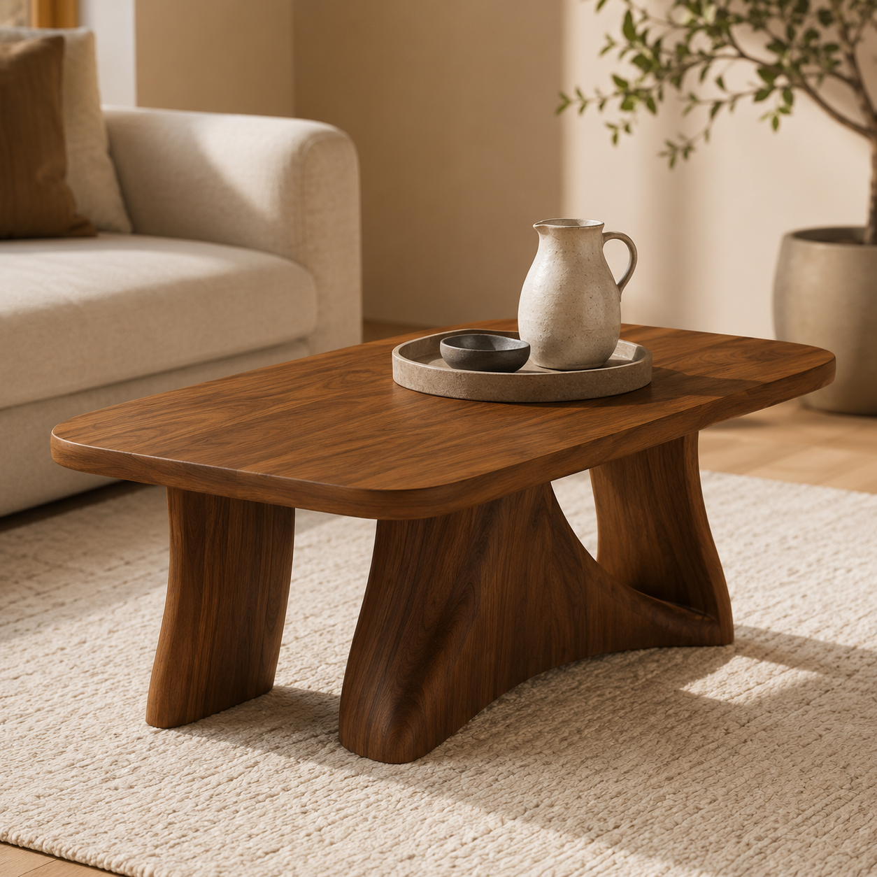 Tidelon Wave Design Solid Wood Coffee Table For Living Room