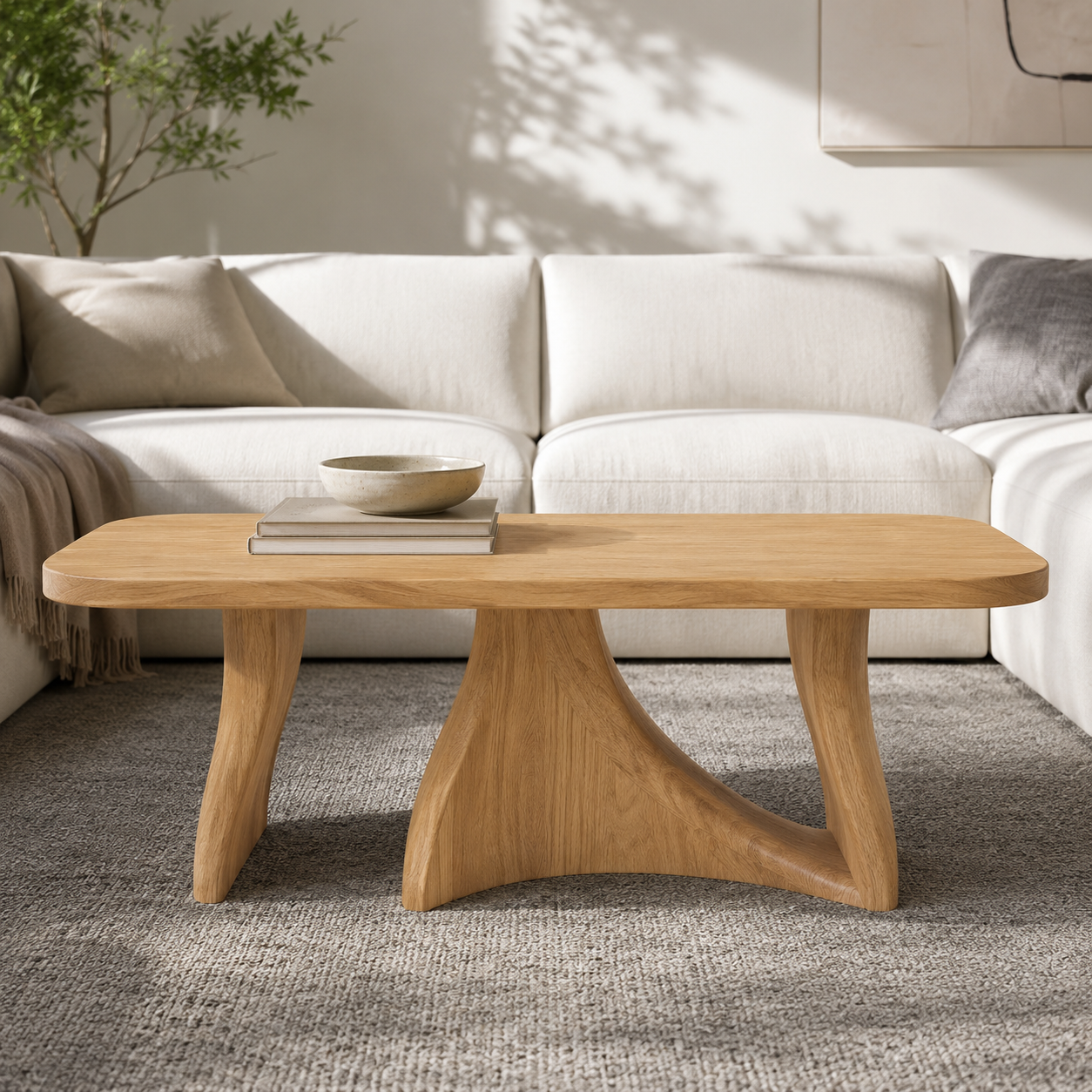 Tidelon Wave Design Solid Wood Coffee Table For Living Room