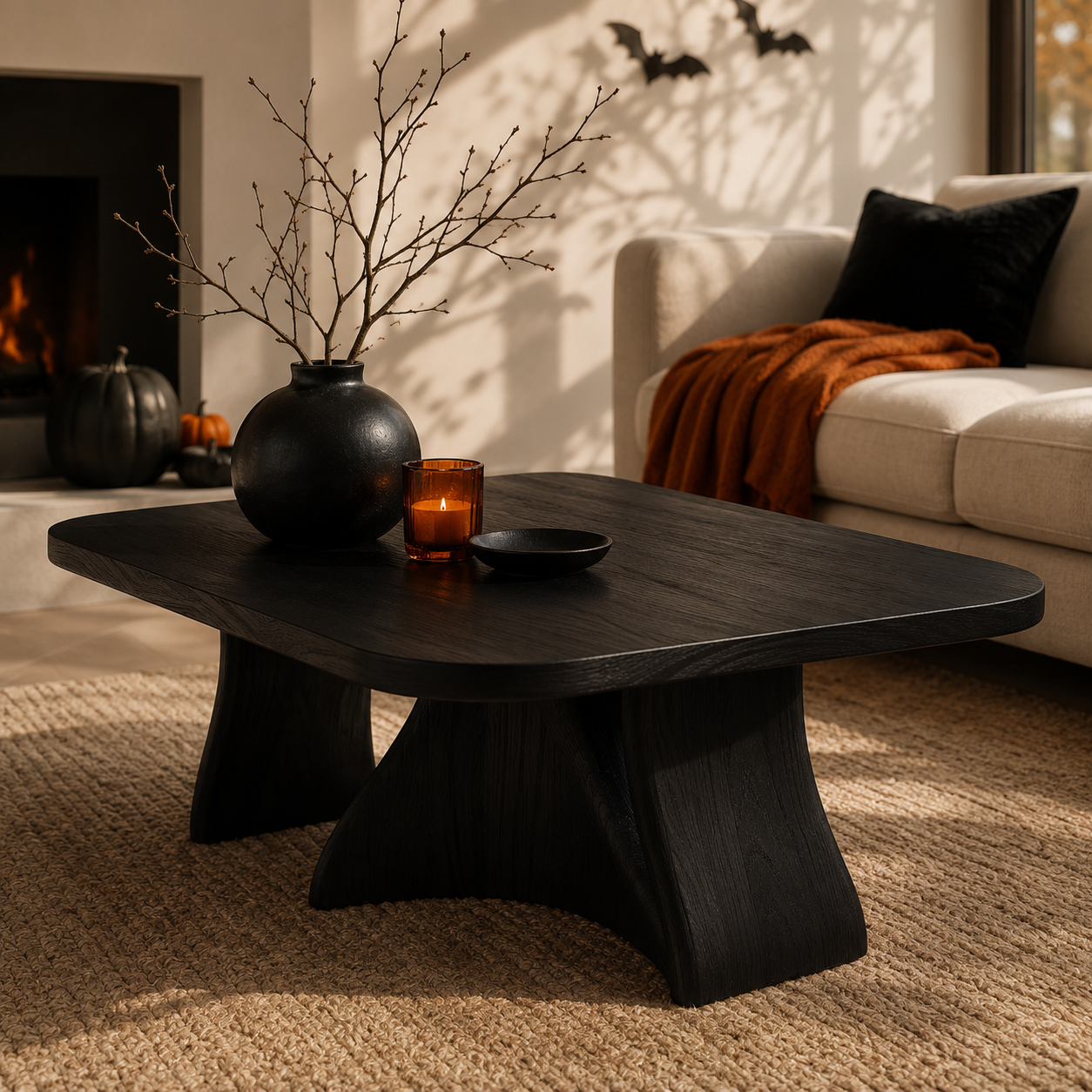 Tidelon Wave Design Solid Wood Coffee Table For Living Room