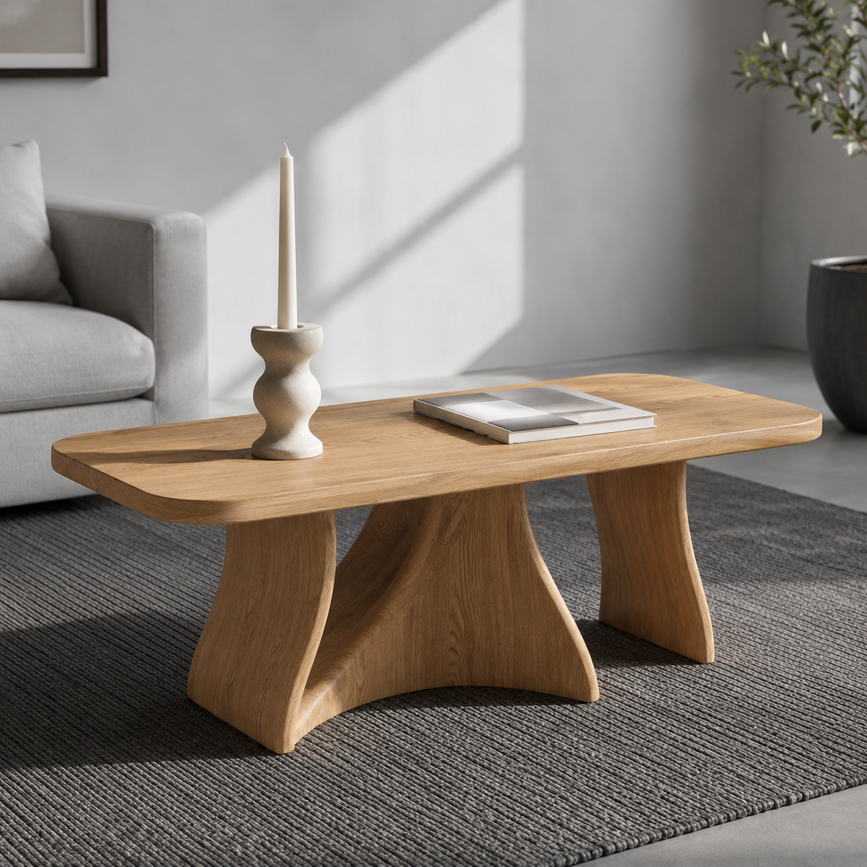 Tidelon Wave Design Solid Wood Coffee Table For Living Room