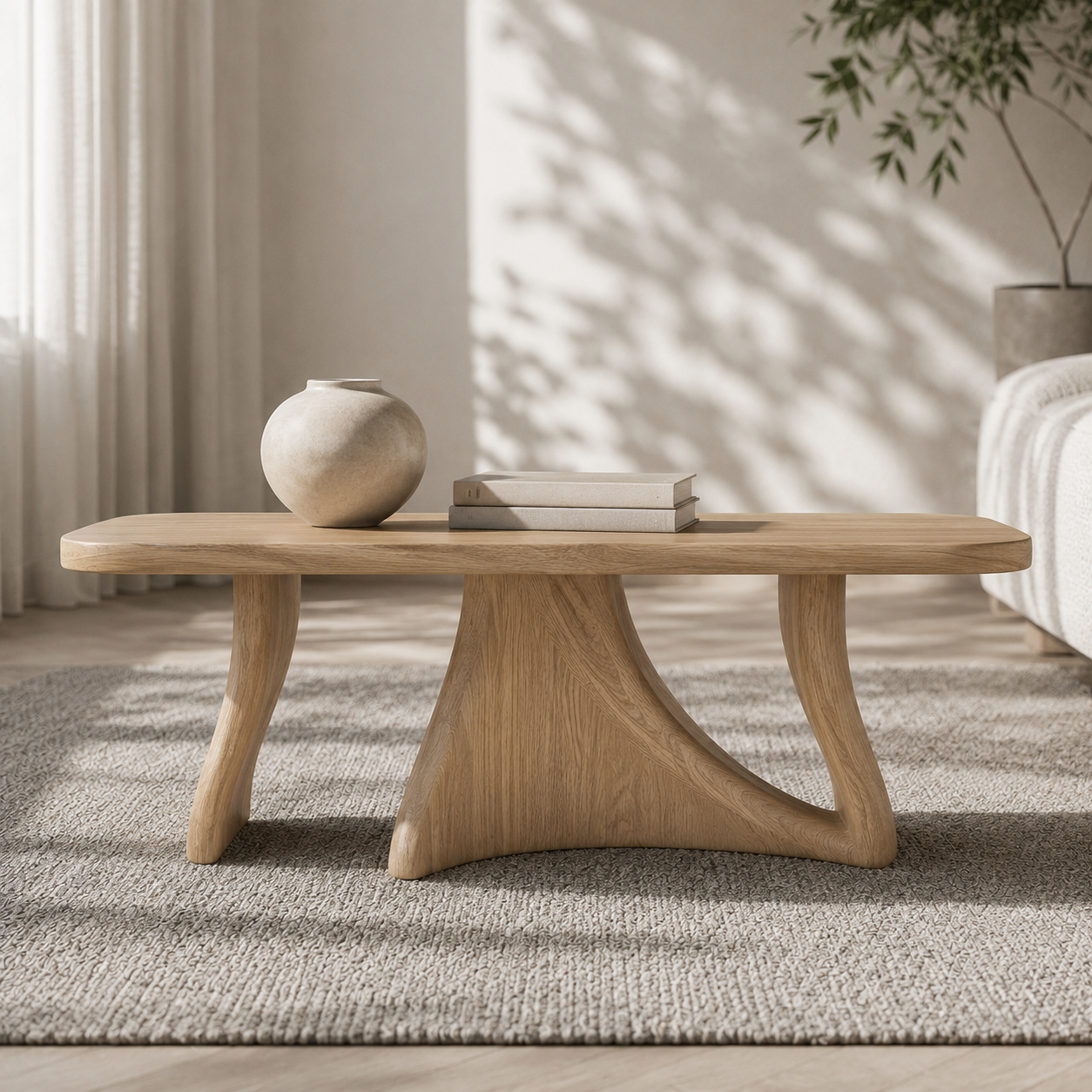 Tidelon Wave Design Solid Wood Coffee Table For Living Room
