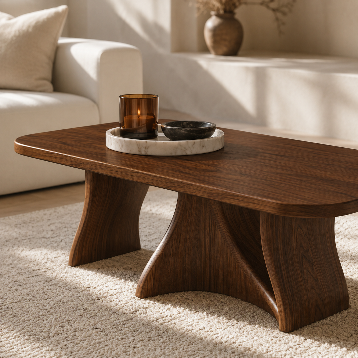 Tidelon Wave Design Solid Wood Coffee Table For Living Room