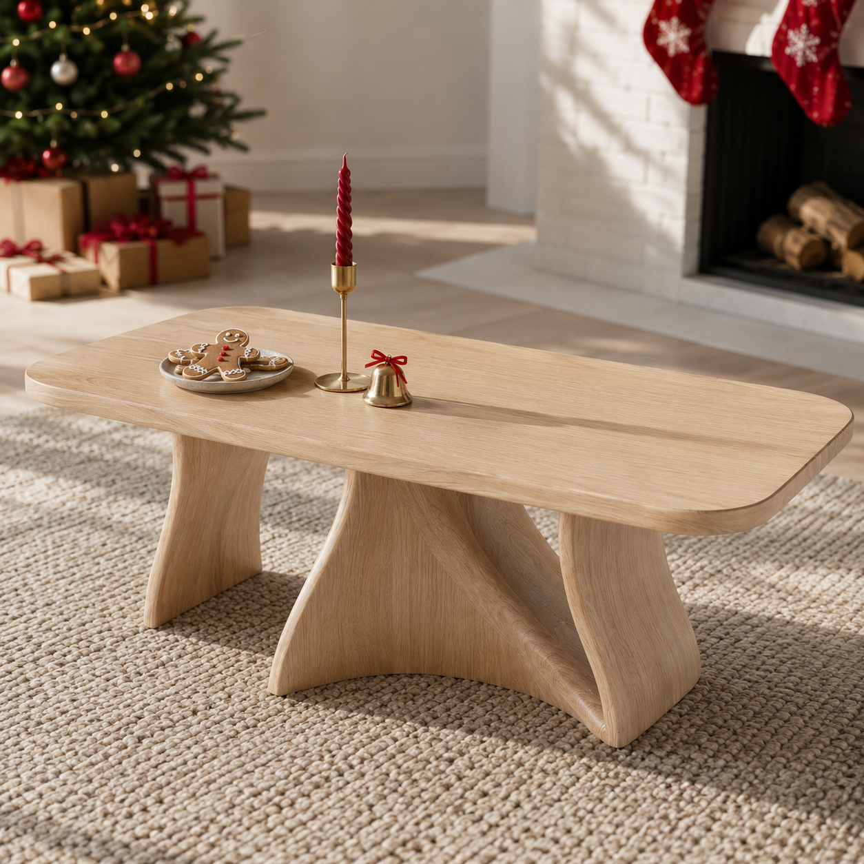 Tidelon Wave Design Solid Wood Coffee Table For Living Room