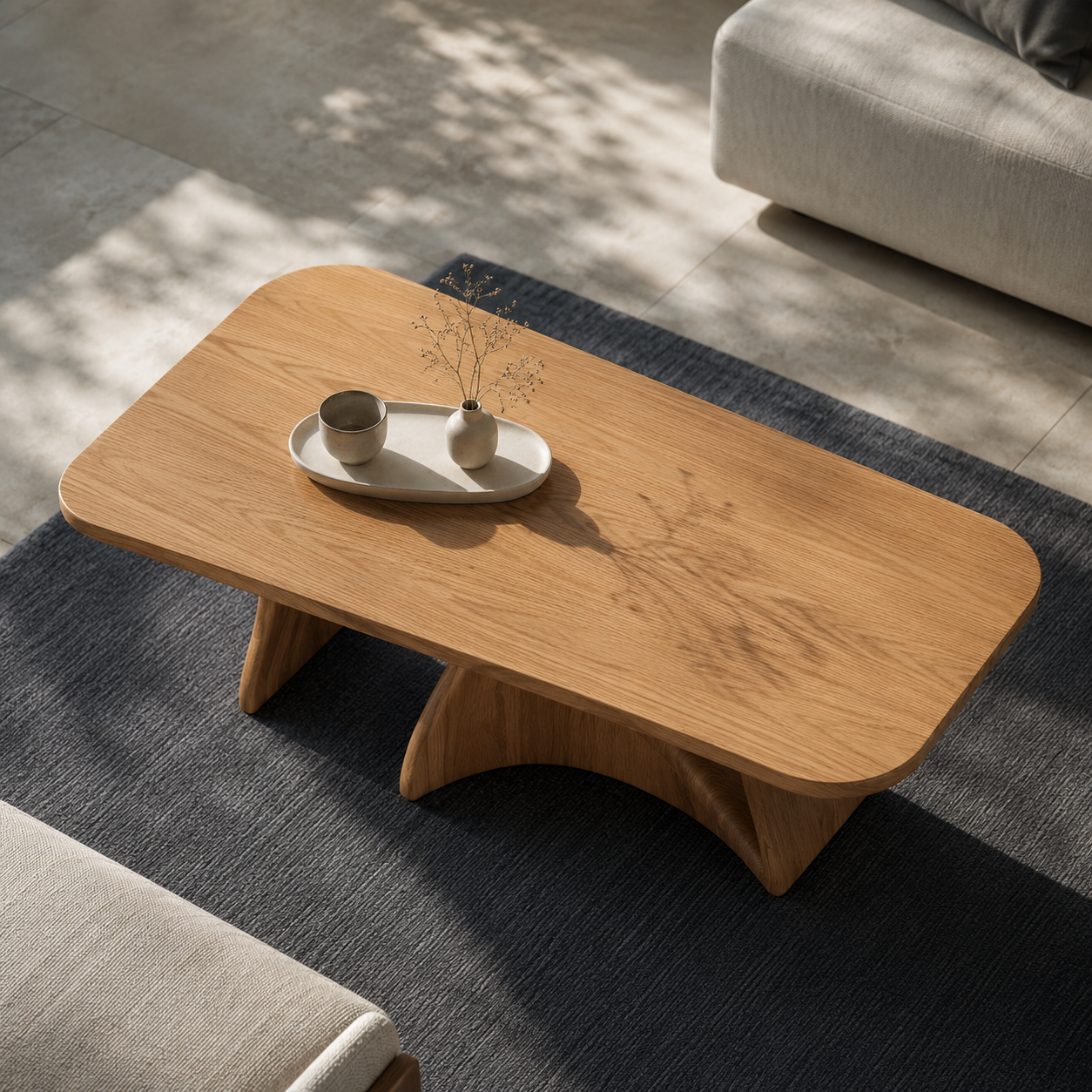 Tidelon Wave Design Solid Wood Coffee Table For Living Room