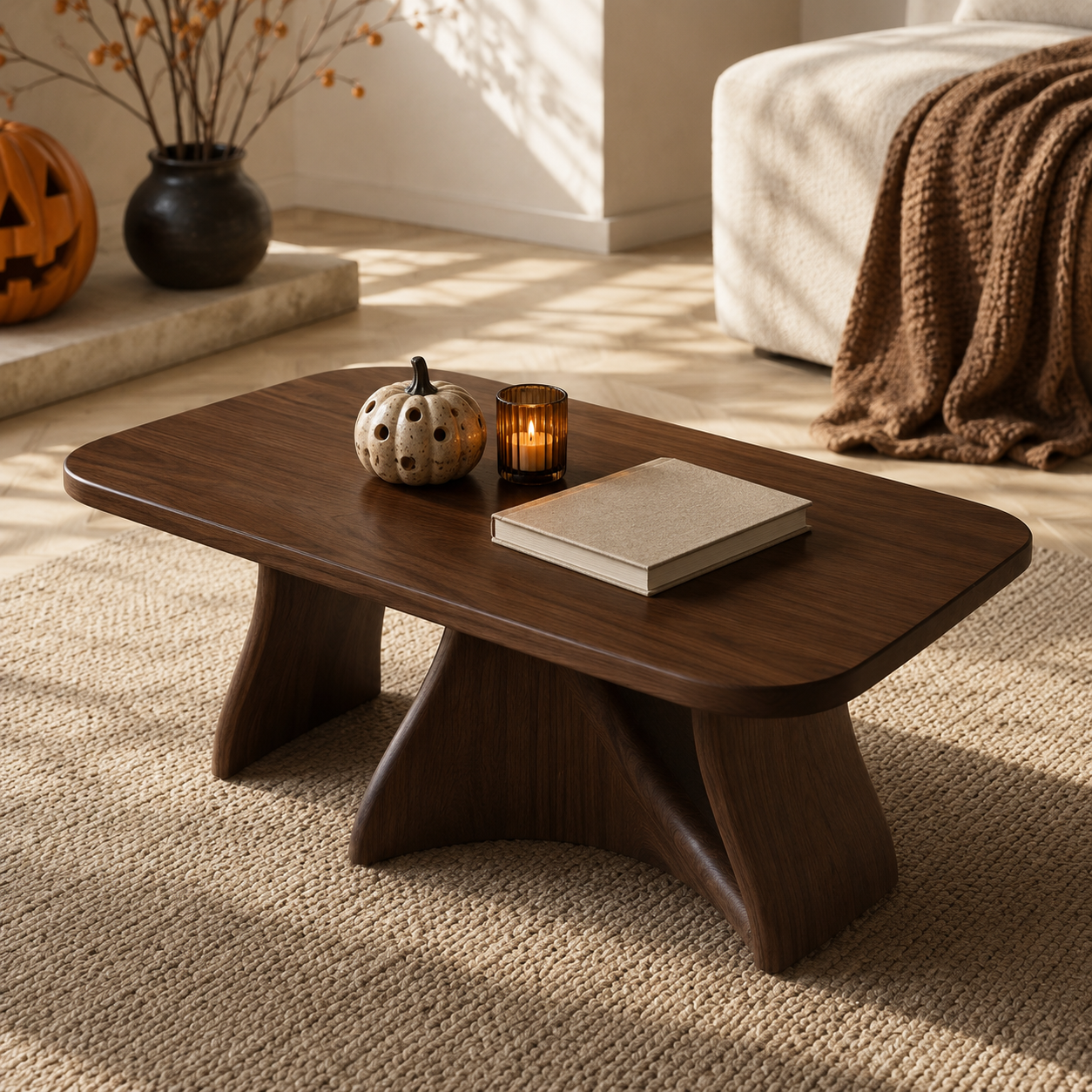 Tidelon Wave Design Solid Wood Coffee Table For Living Room