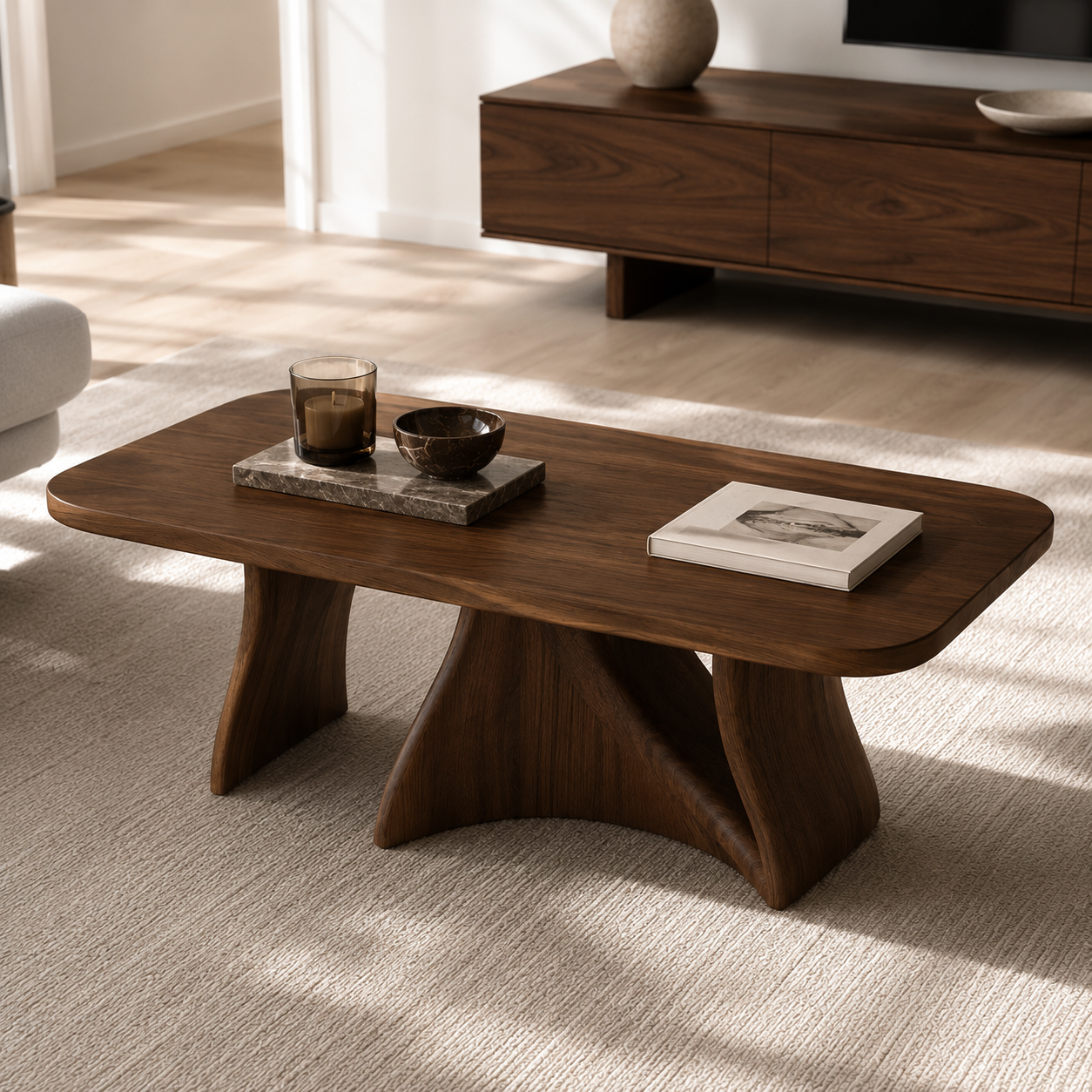 Tidelon Wave Design Solid Wood Coffee Table For Living Room