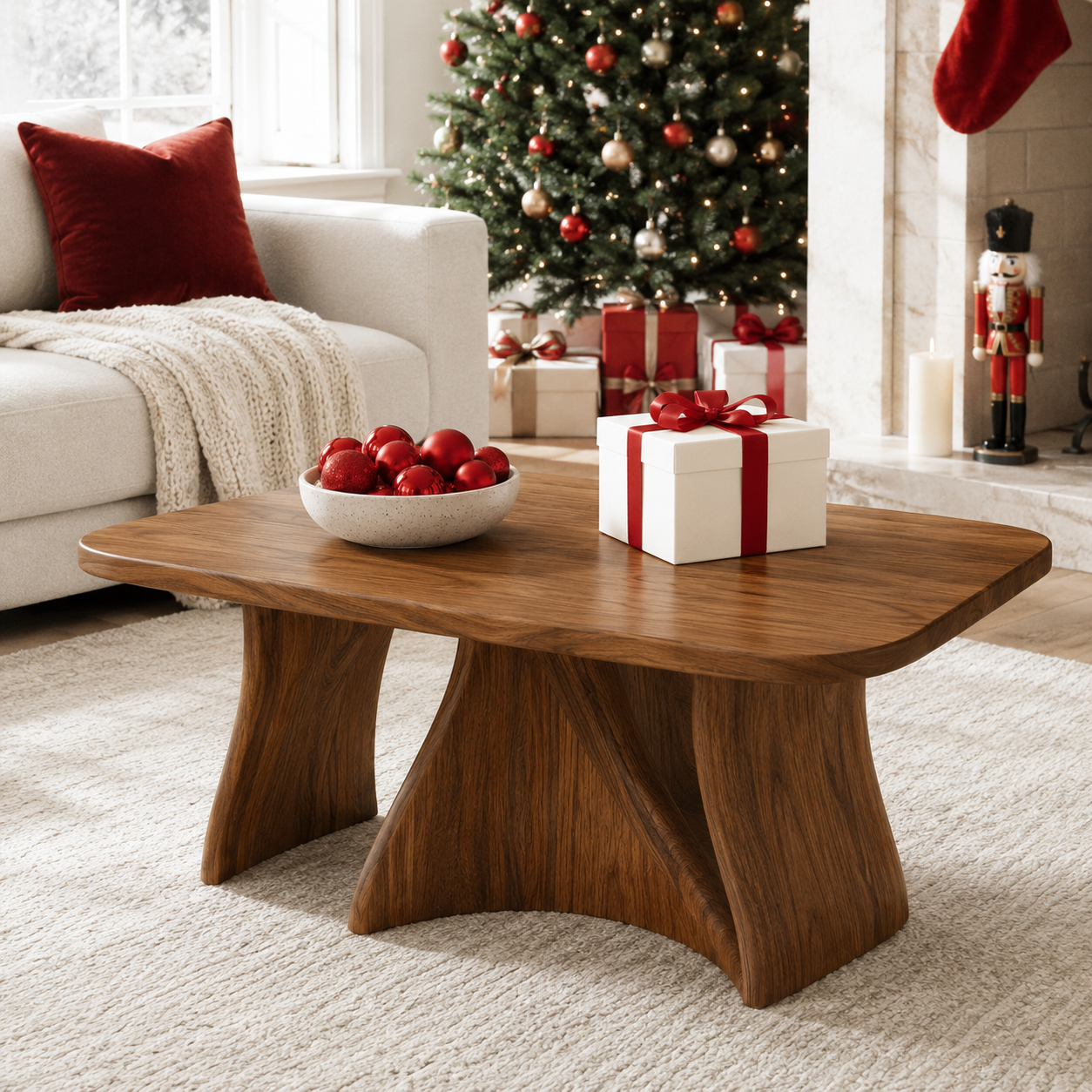 Tidelon Wave Design Solid Wood Coffee Table For Living Room