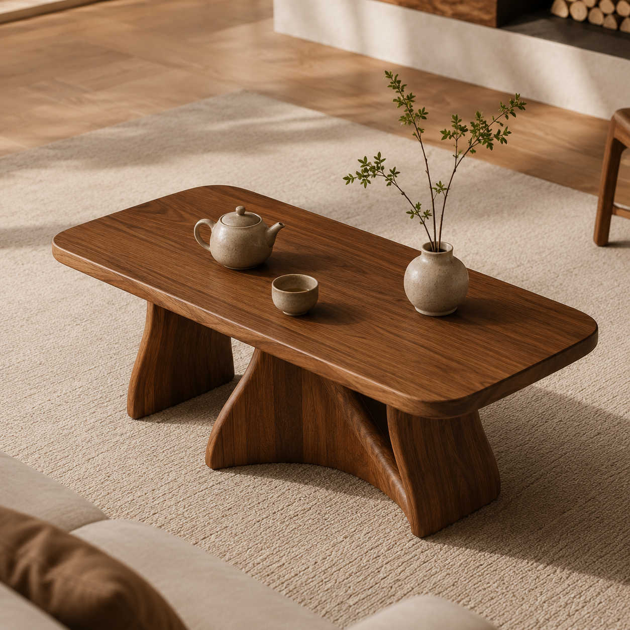 Tidelon Wave Design Solid Wood Coffee Table For Living Room