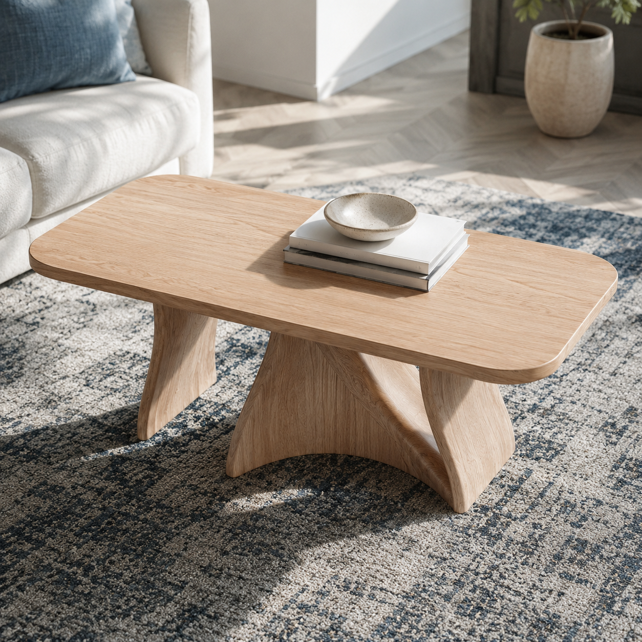 Tidelon Wave Design Solid Wood Coffee Table For Living Room