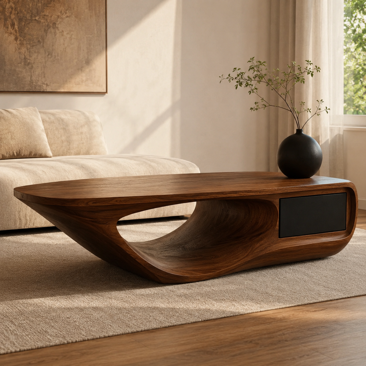 Celaro Curved Live Edge Solid Wood Coffee Table For Living Room