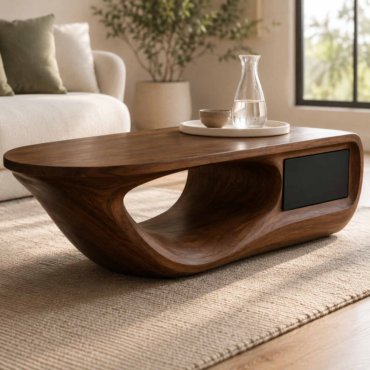 Celaro Curved Live Edge Solid Wood Coffee Table For Living Room