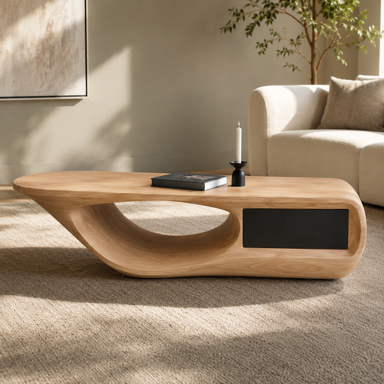 Celaro Curved Live Edge Solid Wood Coffee Table For Living Room