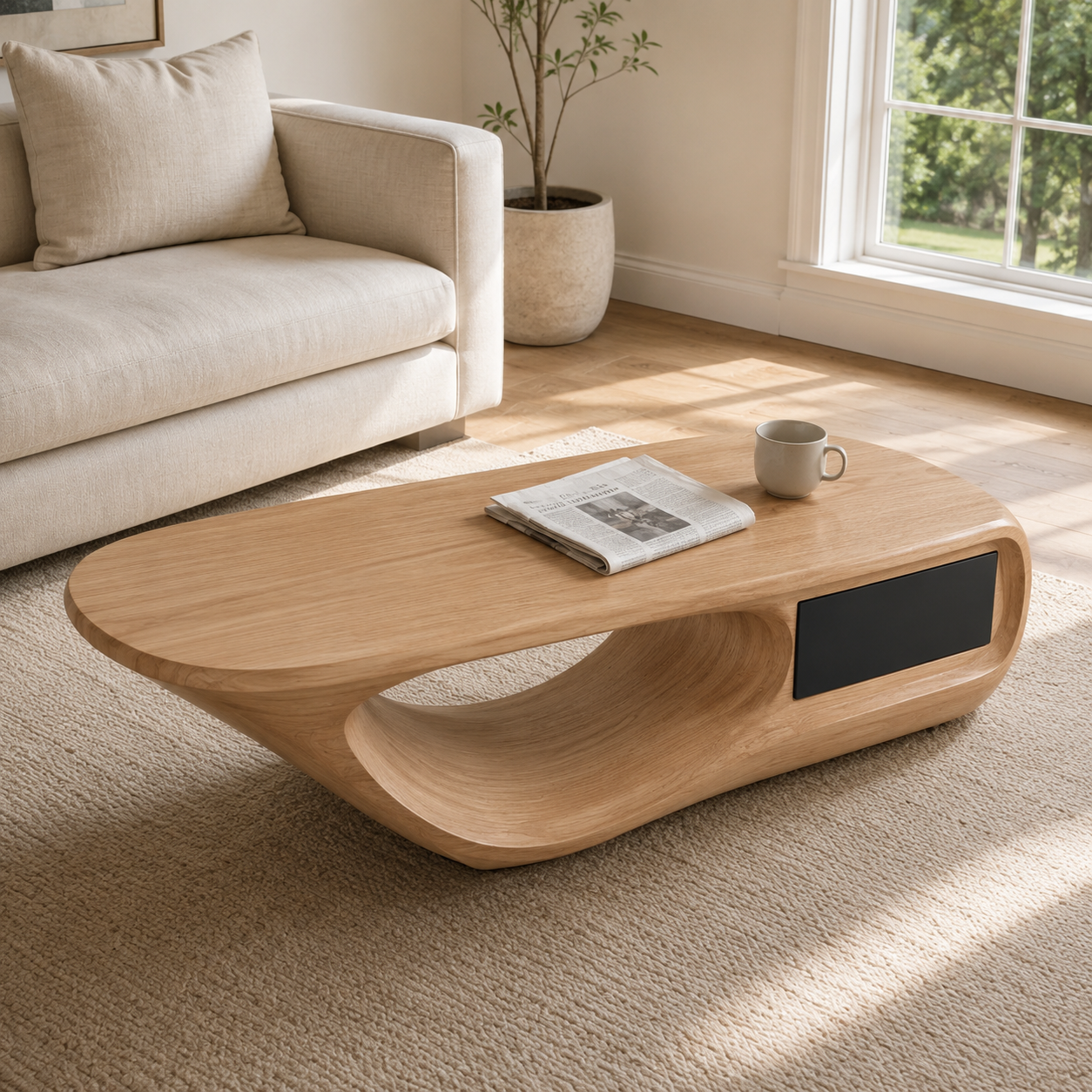 Celaro Curved Live Edge Solid Wood Coffee Table For Living Room