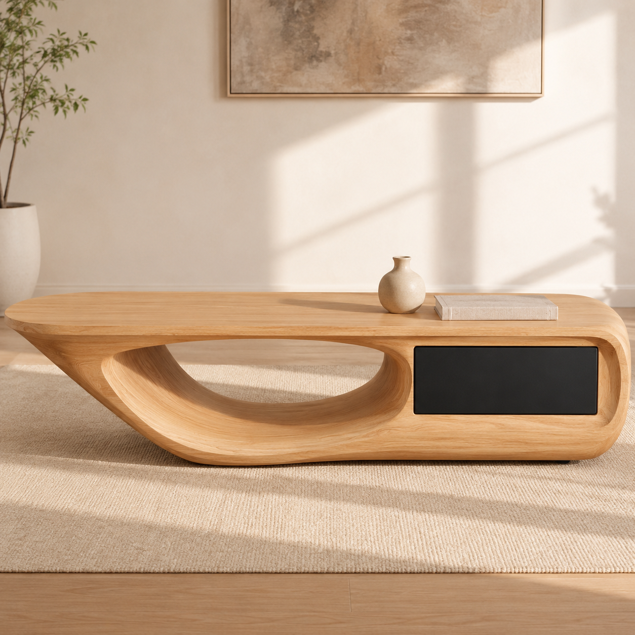 Celaro Curved Live Edge Solid Wood Coffee Table For Living Room