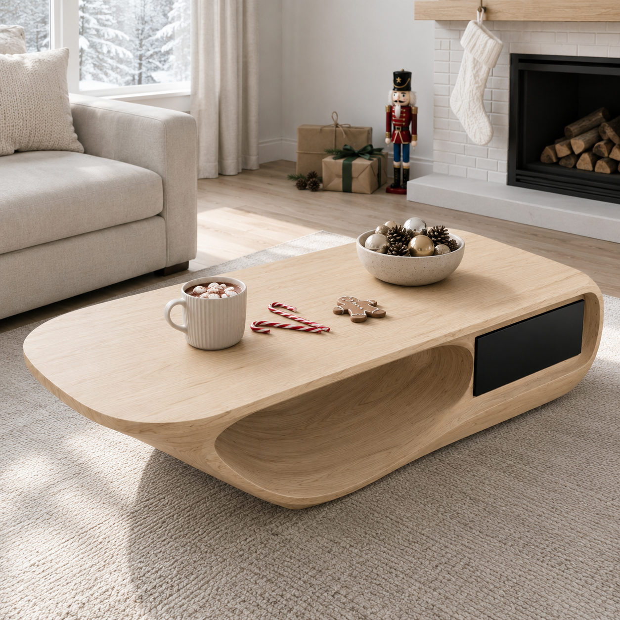 Celaro Curved Live Edge Solid Wood Coffee Table For Living Room