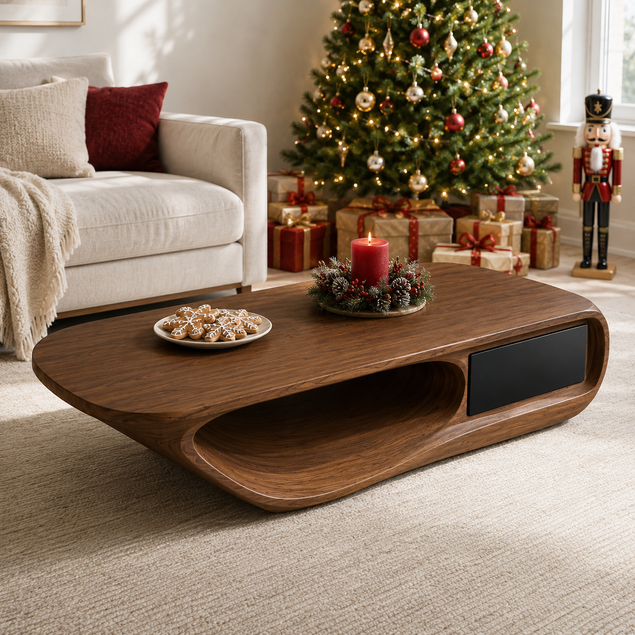 Celaro Curved Live Edge Solid Wood Coffee Table For Living Room