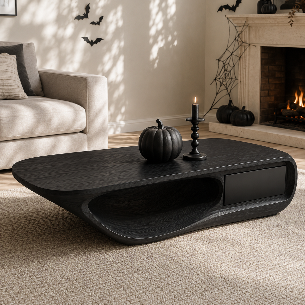 Celaro Curved Live Edge Solid Wood Coffee Table For Living Room