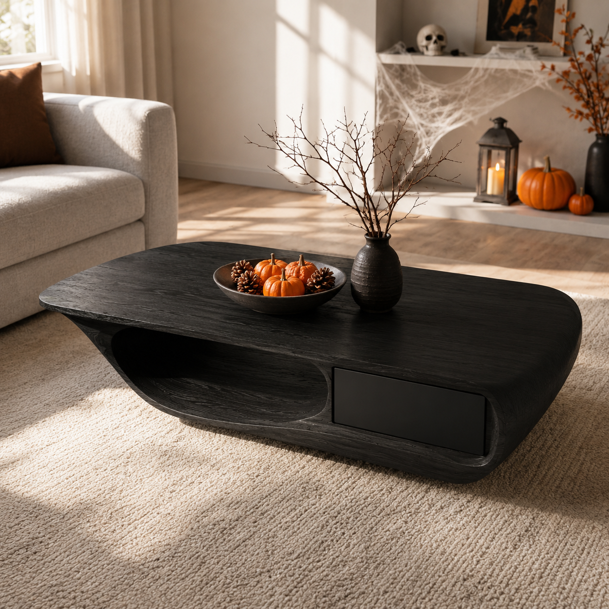 Celaro Curved Live Edge Solid Wood Coffee Table For Living Room