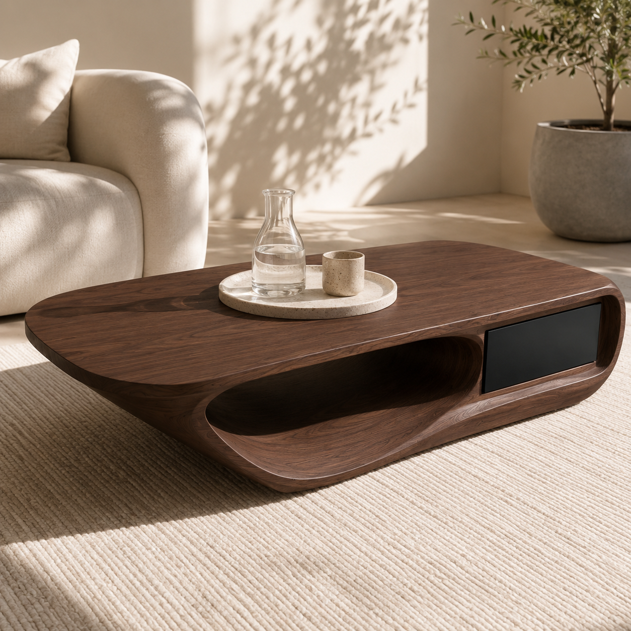 Celaro Curved Live Edge Solid Wood Coffee Table For Living Room